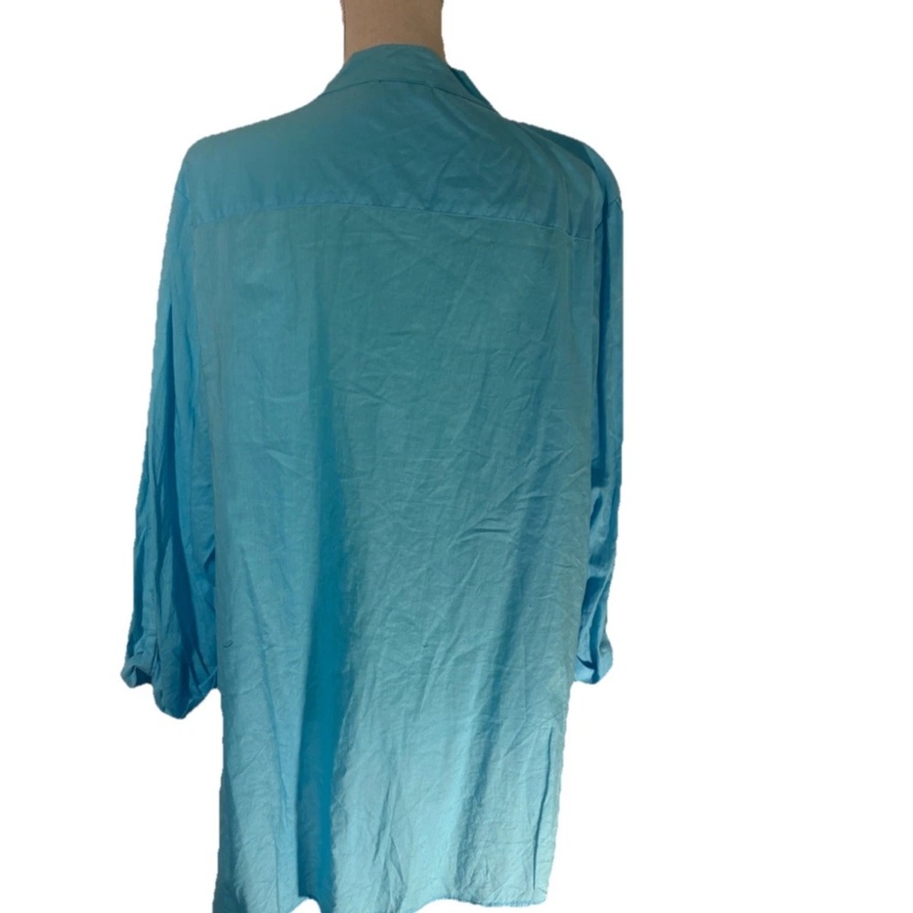 Women's plus size 2x pastel teal, thin, cotton top shirt blouse by Kim Rogers - Picture 3 of 8